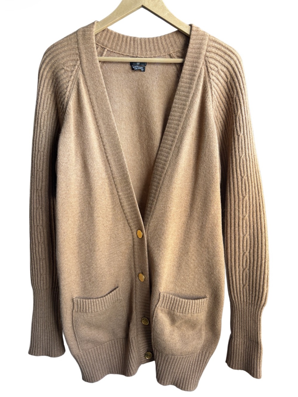 CHANEL 80s Vintage Camel Hair Cardigan | Made in Scotland | Gold Button | Size M - Picture 2 of 16